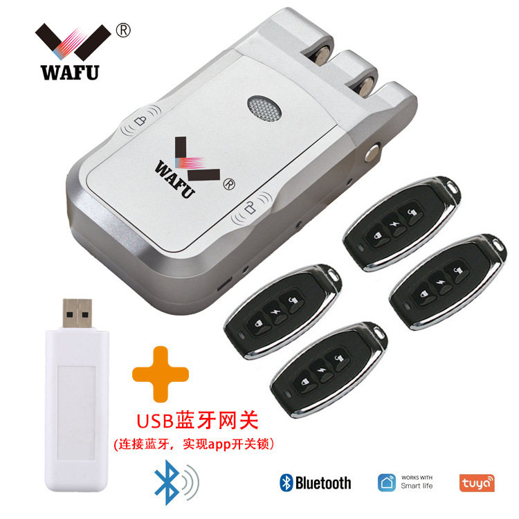 Cerradura de puerta antirrobo con control remoto invisible sin taladro para uso doméstico, con diseño de doble circuito y doble motor, de WAFU para comercio transfronterizo.