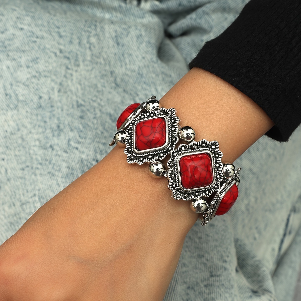 Alloy Material Vintage Style Ethnic Style Classic Style Geometric Turquoise Alloy Bangles Wholesale