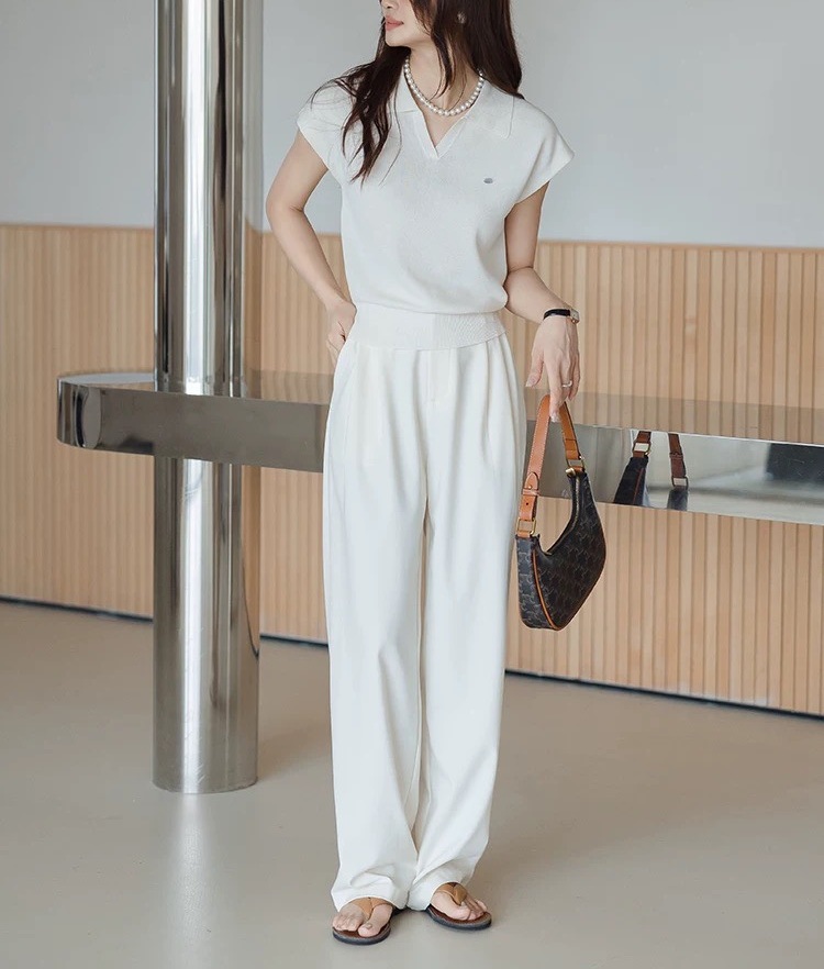 Áo polo nữ ngắn tay cổ bẻ chất liệu linen pha sợi dệt kim — màu đen chi tiết 3