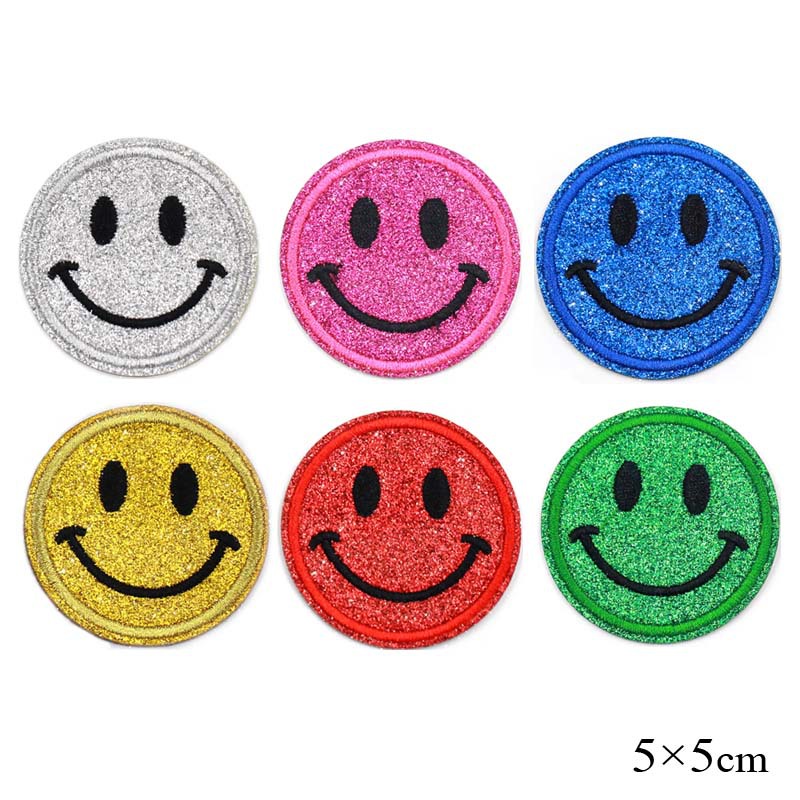 多种颜色闪粉格利特笑脸表情 刺绣胸臂肩章 优质外贸补丁布贴厂家