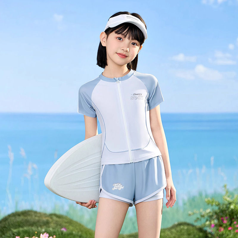 子供水着 女の子 2025年新作 スプリット日焼け止め 2点セット 中学生以上 速乾水着用品|undefined