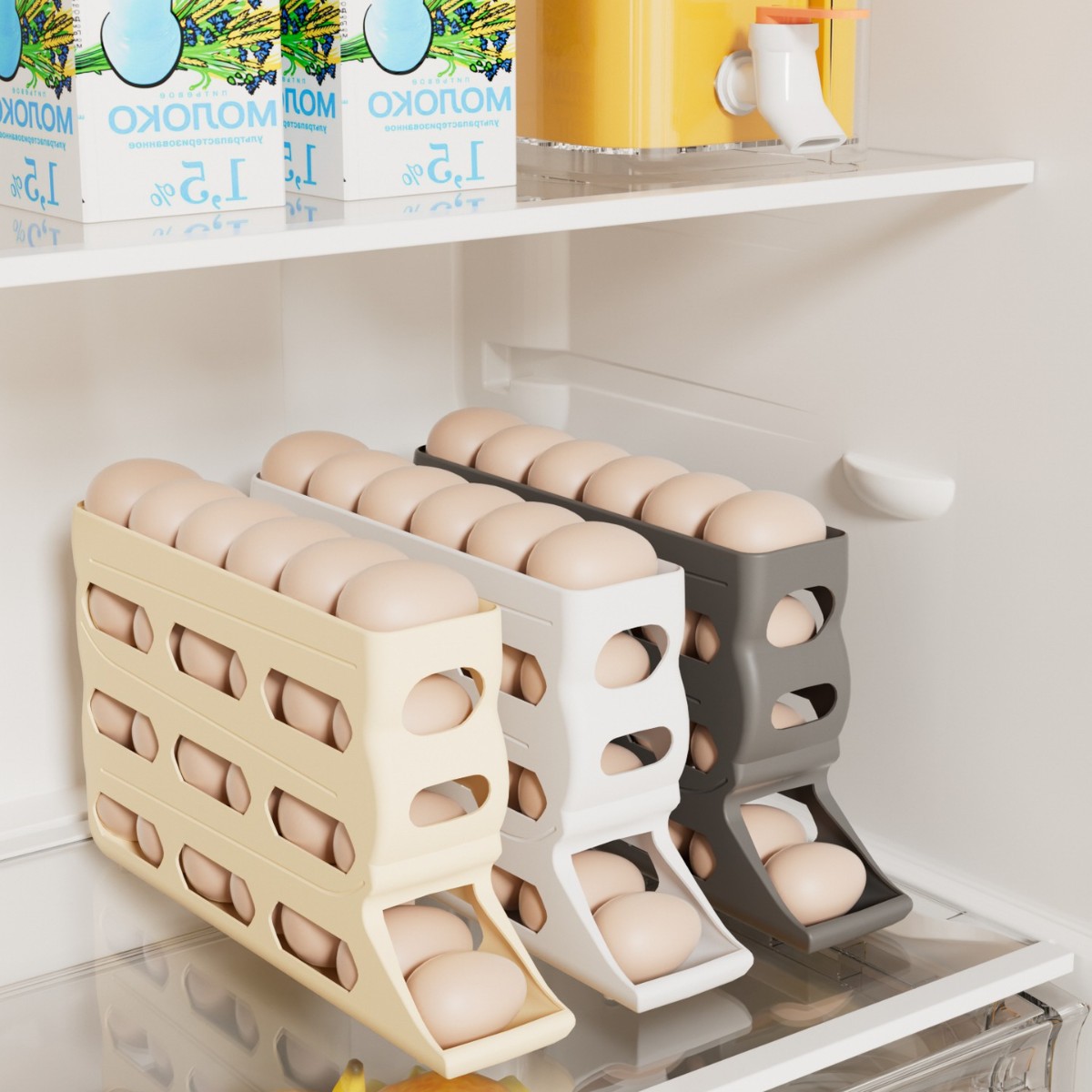 New Model Sliding Egg Storage Box for Home Refrigerator Side Door Storage Rack, Rolling Egg Rack, Multi-Layer Kitchen Storage Rack