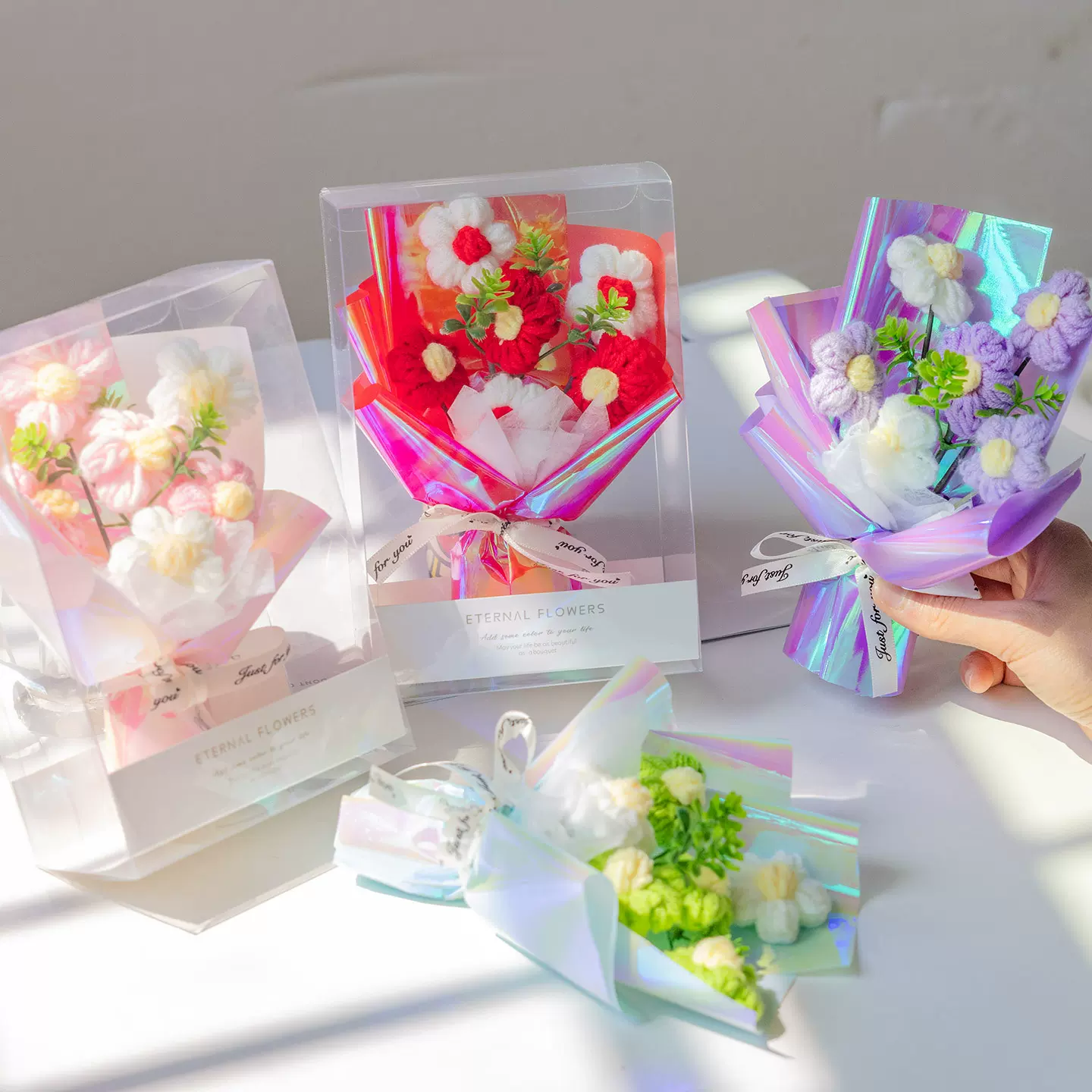 泡芙假花手工花束仿真花针织毛线花小花束厂家跨境批发伴手礼礼品