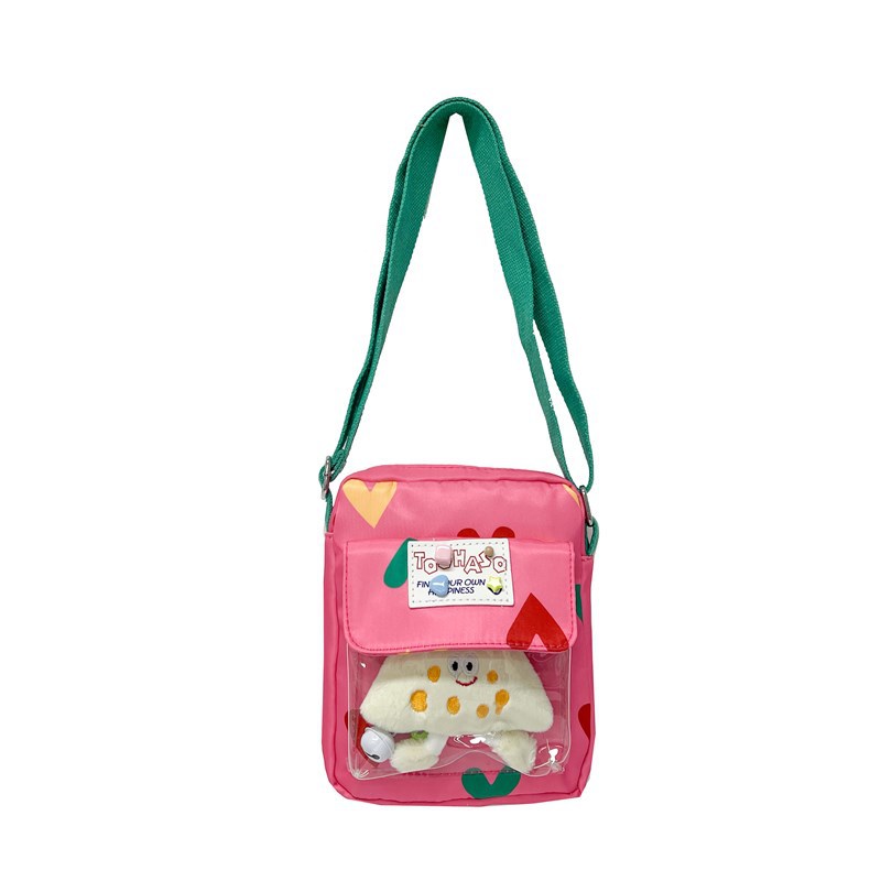 2025 nuevo bolso para niños japonés pequeño y fresco amor bolso de mensajero para niños y niñas con solapa con colgante bolso de hombro para niños