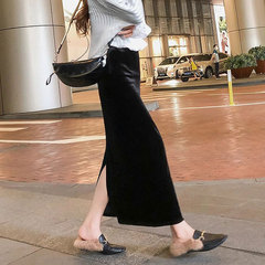 上質の金のベルベットのスカート2025春の新型の女性の修身はやせています。
