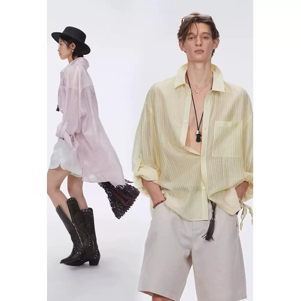 四媛 空气感微透女士衬衫2026春夏新款休闲百搭条纹外套上衣1243