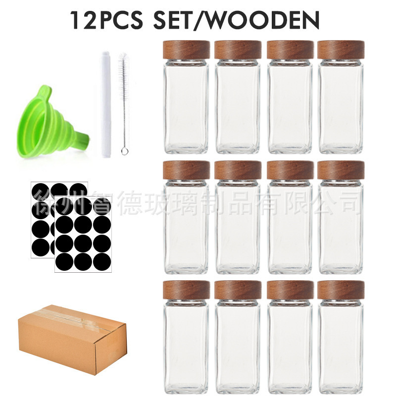 Tarro de condimento cuadrado de 4oz transfronterizo, botella de condimento de pimienta, botella de polvo de pimienta, tarro de condimento de vidrio de 120ml, decoración de relleno