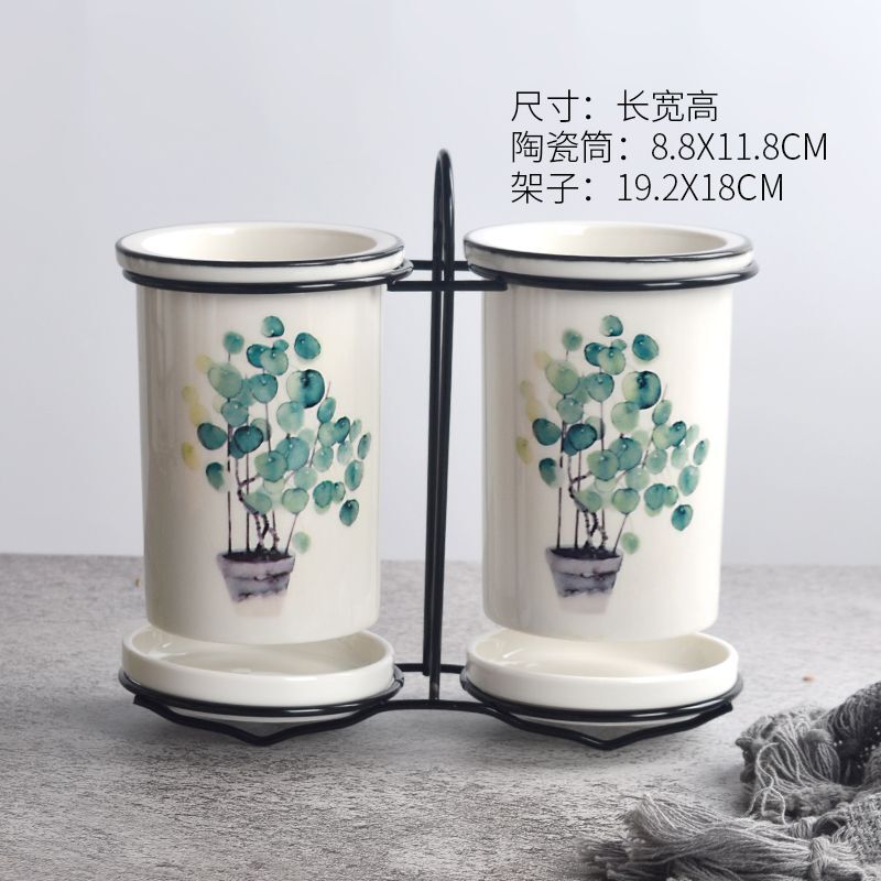 北欧筷子筒陶瓷台面圆形沥水收纳置物架厨房筷盒桶日式国潮笼架篓|undefined