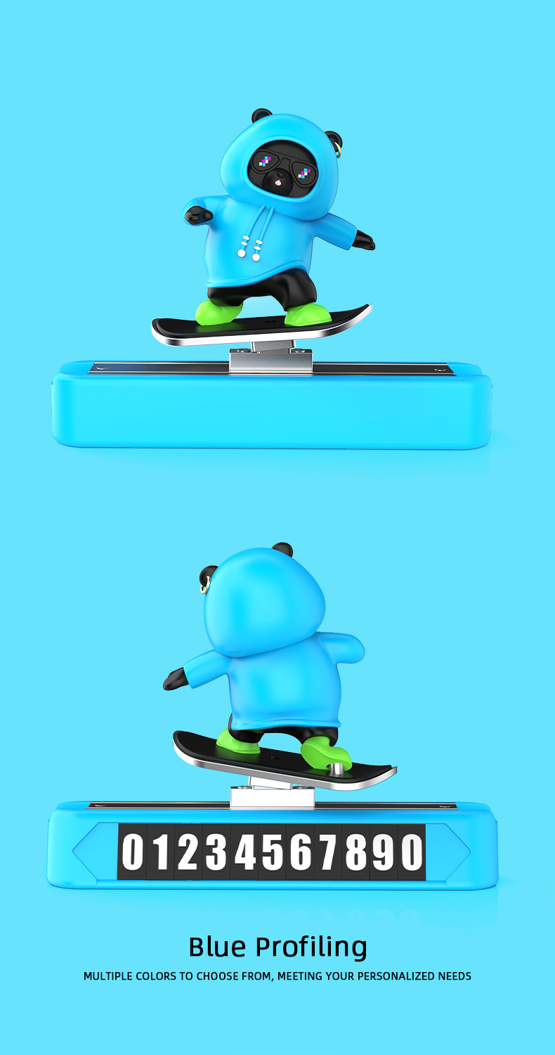 Cross-border new products moving bear skateboard car temporary parking number plate moving car instrument panel center console car ornaments