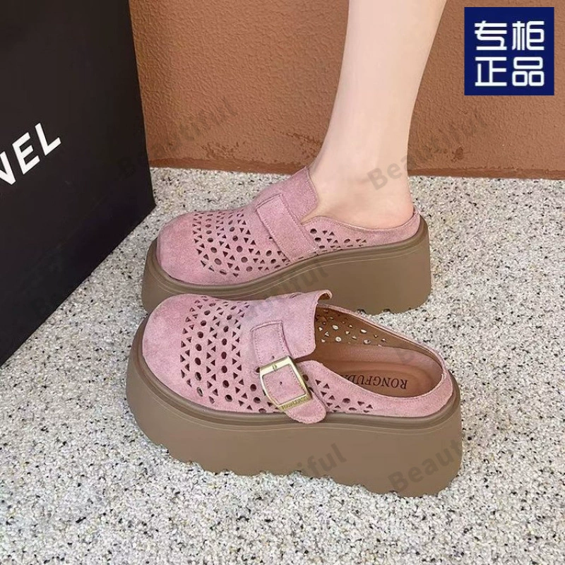 Женские летние сандалии Birkenstock на толстой подошве с внутренним подъемом 5 см, открытый носок, полуслипоны, 2025