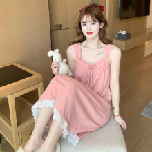 棉中长款睡裙女夏季公主风性感吊带睡衣纯色宽松薄款家居服可外穿