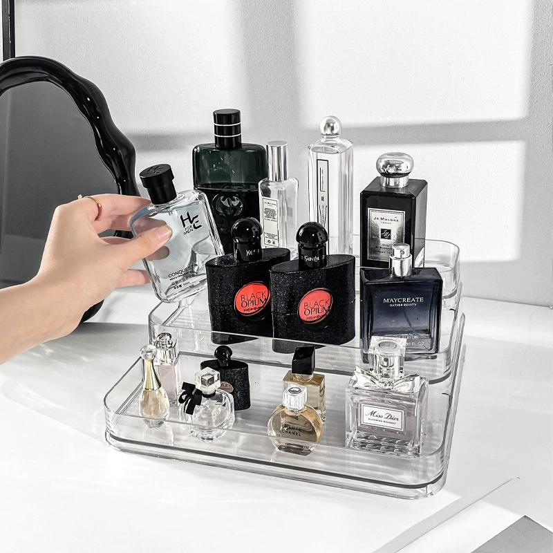 Acrylic Three-Tier Cosmetic & Perfume Organizer, Transparent Light-Luxury Dressing Table Storage