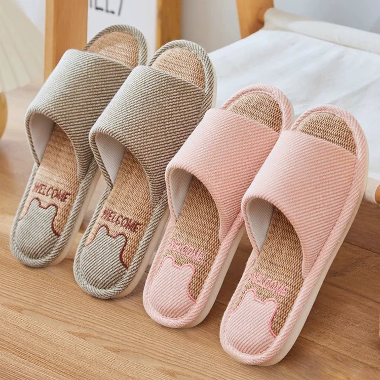 Японские минималистичные однотонные тапочки для дома, оптом, на осень и зиму, всесезонные, из хлопка и льна, для дома, для пар, нескользящие