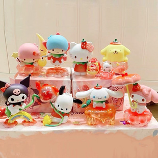 Sanrio Sweet Strawberry Paradise Blind Box Kuromi Cinnamon Dog Melody Handmade Office Desktop Ornament Toy
