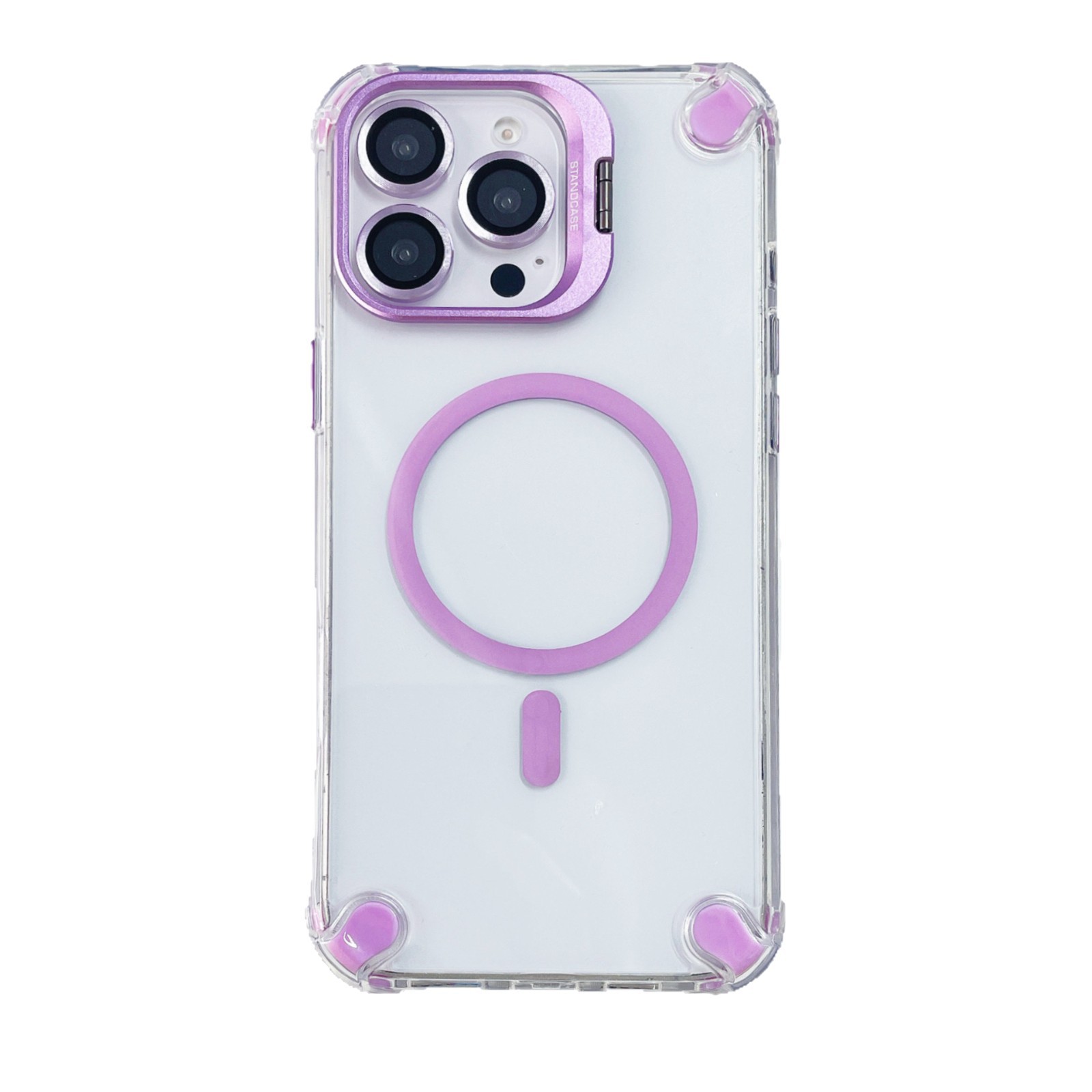 Aplicable a Apple 17PRO soporte de lente metálica de succión magnética caso de teléfono celular iPhone14 bolsas de aire cuadrangulares caso duro transparente