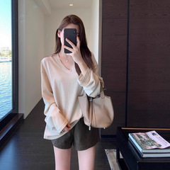 KK8222慵懒随性 客供麻感面料宽松显瘦打底衫女长袖T恤秋新款
