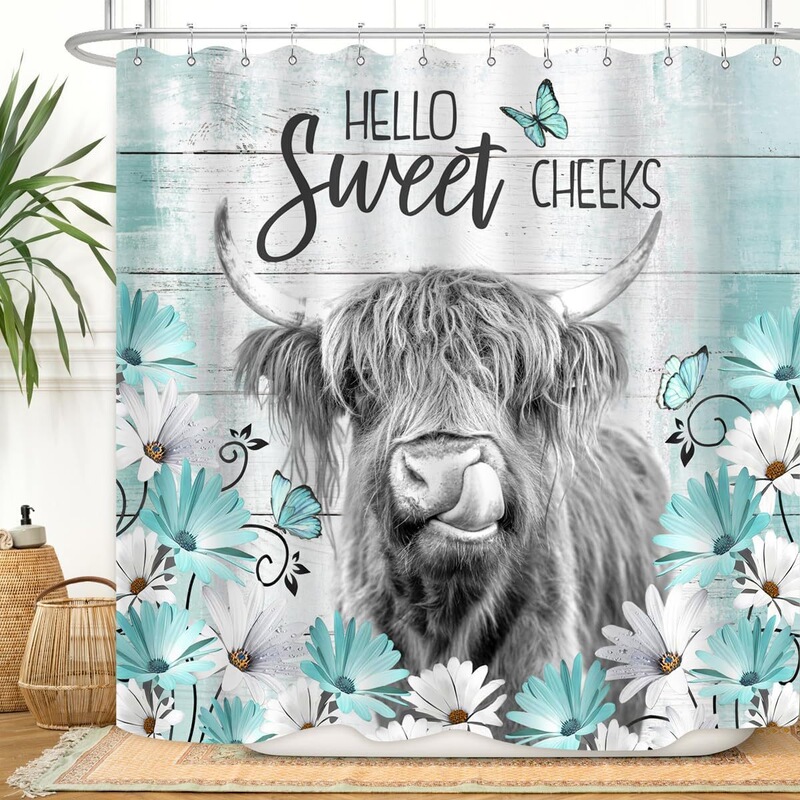 Rustic Highland Cow Shower Curtain Blue Green Daisy Fun Cow Farm Western Wooden Fence Farmhouse No Drilling Required Rustic Highland Cow Shower Curtain Blue Green Daisy Fun Cow Farm Western Wooden Fence Farmhouse No Drilling Required
