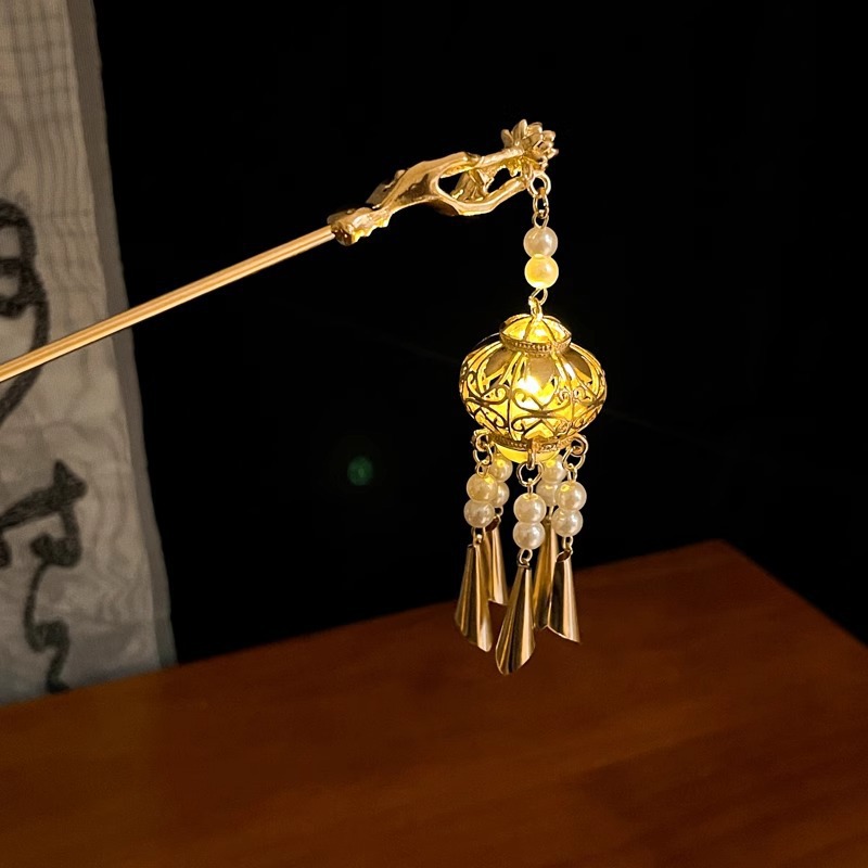 Los niños de estilo antiguo linterna brillante pinzas de cabello de ropa china tocado de cabello de niñas pinzas de cabello cheongsam paso sacudir la cabeza posterior pinzas de lámpara palacio