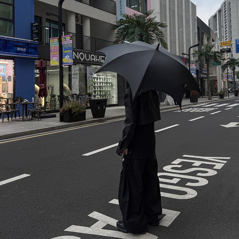 Gothic Long-Handle Umbrella, Dual-Purpose for Sun and Rain, Dark Subculture Lolita Style, Automatic Sun Umbrella for Women, Black Coating for Sun Protection