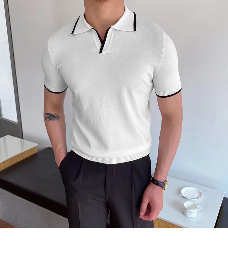 Herren Slim Fit Polohemd Mit Farbblock Sommer Strickpullover_voghion.com