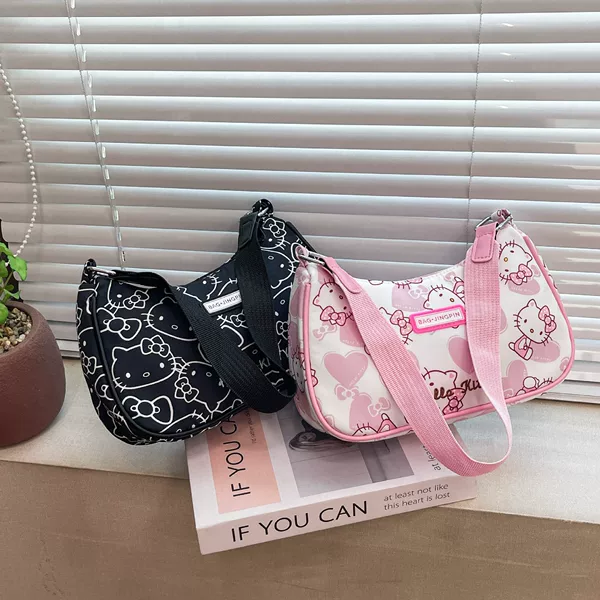 New Hello Kitty Crossbody Bag Kt Cat Backpack High-End Women's Underarm Bag Trendy Versatile Shoulder Print Bag