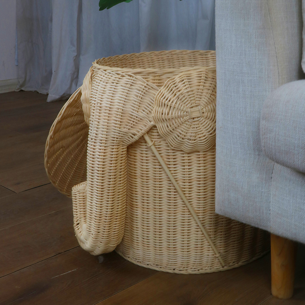 Hecho a mano de mimbre en forma de elefante cesta baño lavandería cesta de almacenamiento de juguete cesta Hotel B & B toalla cesta ropa sucia