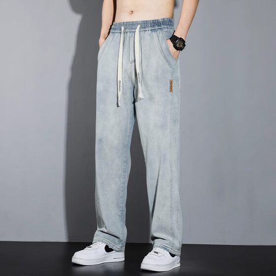 American Style Vintage Washed Jeans Men's Spring and Summer Thin Trendy Brand plus size Straight Loose Loose Loose Waist Casual Long Pants