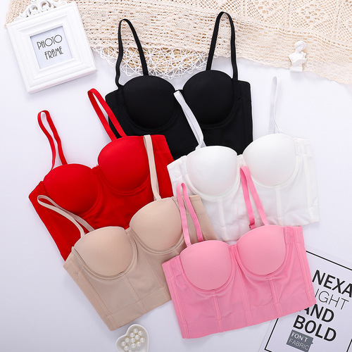 Amazon Large Size Camisole Free Underwear Hot Girl Top Women's Short Navel Revealing Sexy Fishbone Tube Top Solid Color