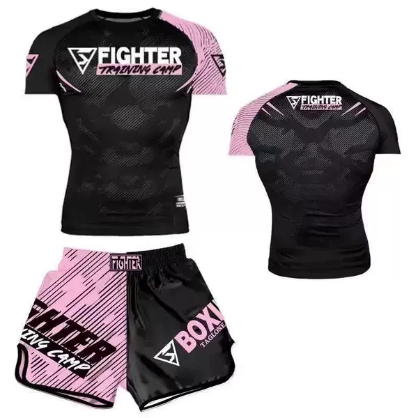 MMA Sanda training suit for men and women, boxing tight-fitting quick-dry clothing, Muay Thai combat short-sleeve shorts, fitness fighting apparel