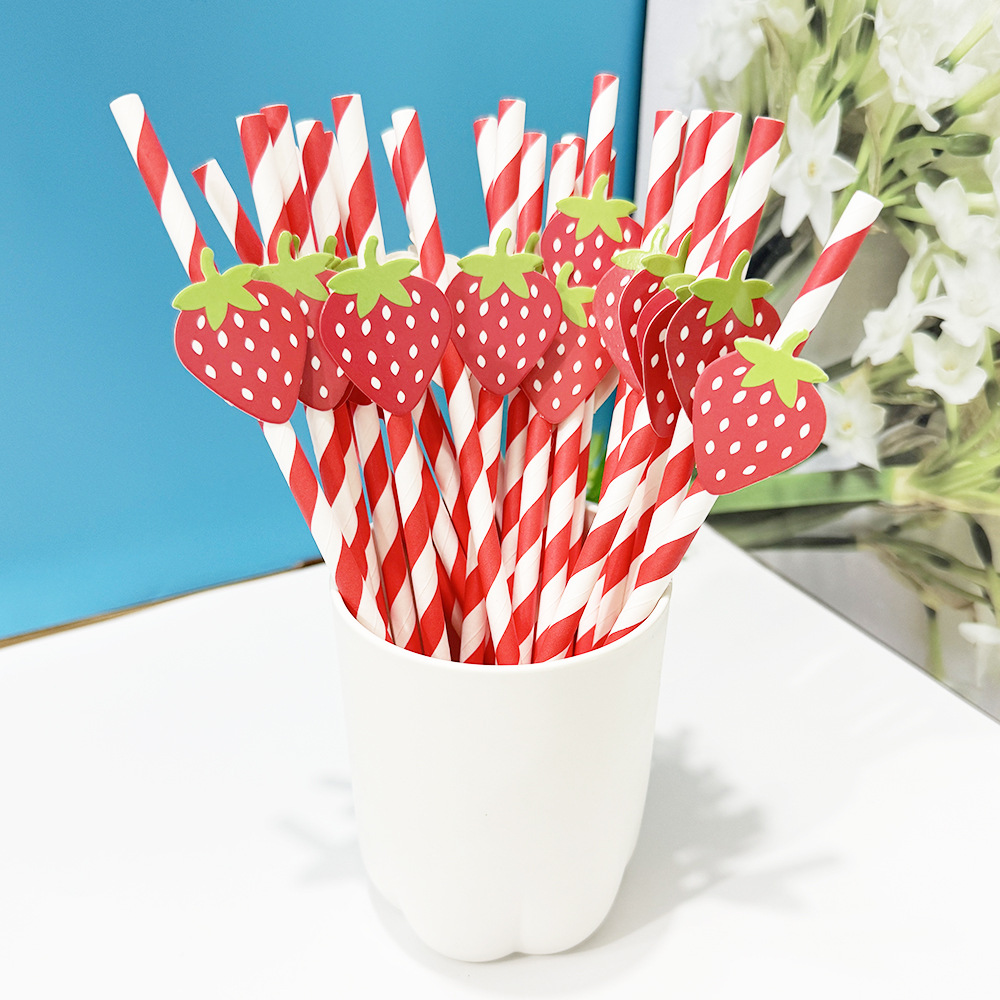 Suministros para fiestas transfronterizas Pajitas de limón de frutas creativas Pajitas de papel desechables Pajitas de bebidas de jugo Spot al por mayor