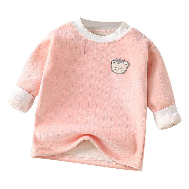 Children's warm top boys and girls autumn and winter bottoming shirt baby thickened pajamas children's fleece-lined long-sleeved autumn clothes