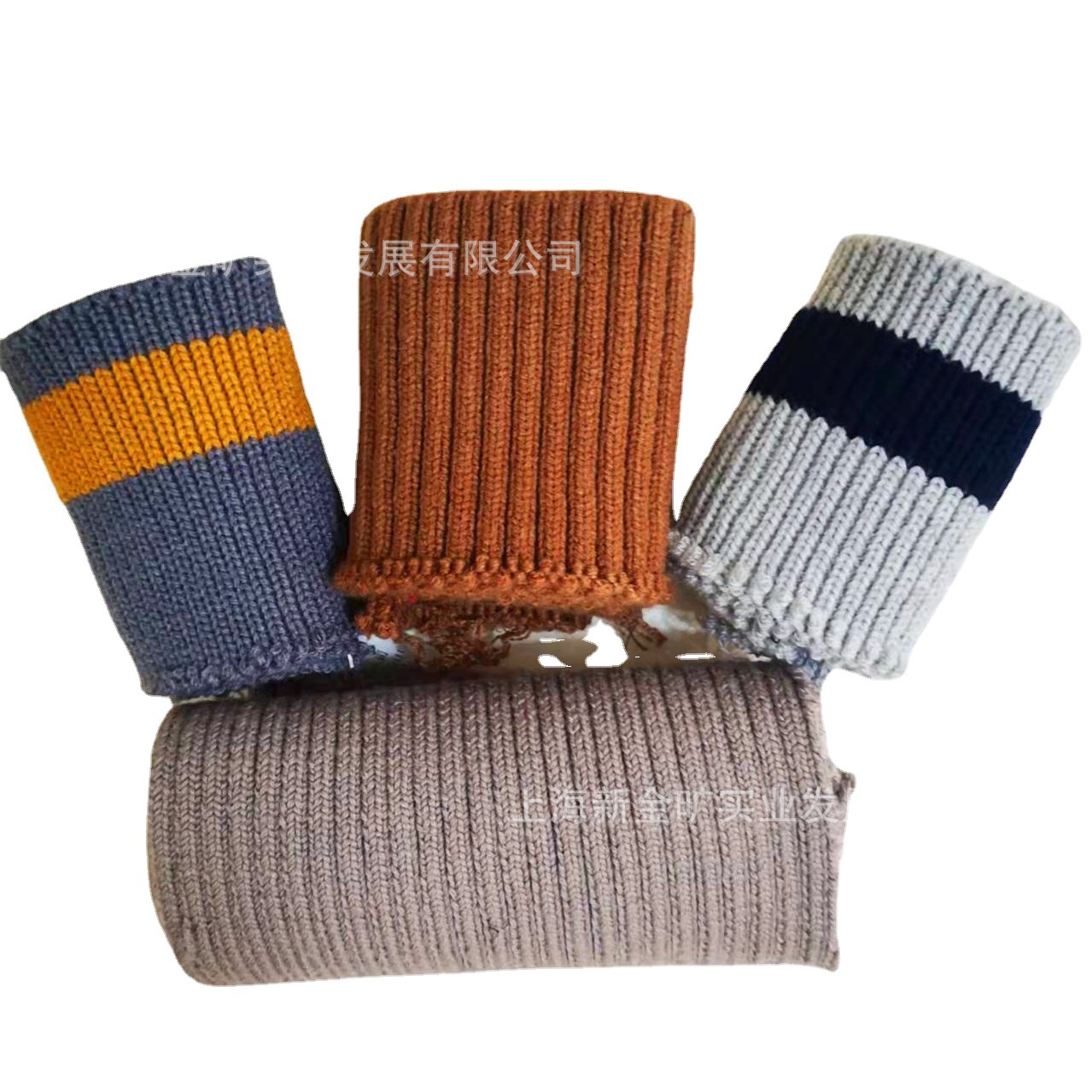 针织面料色织彩条粗针罗纹布2*2毛腈横机罗纹棉服领口袖口下摆