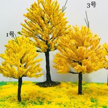 DIY 黄色 银杏树 迷你沙盘模型树 铁丝树 普通树干 带树脚 摆件