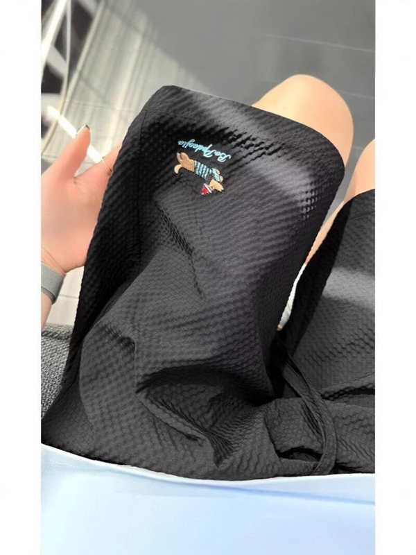 ピンクのシアサッカーショーツメンズ夏ドーパミン速乾性子犬刺繍パンツカップルビーチカジュアルパンツ|undefined