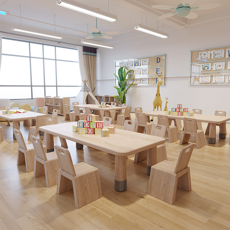 All Solid Wood Kidsren's Kindergarten Table and Chair Set Combination Early Education Sales Office Learning Writing Book Room