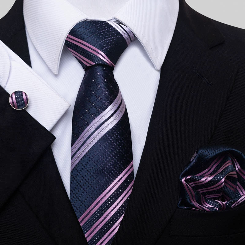 Ready stock solid color polka dot plaid tie wholesale solid color men's tie tie cufflinks pocket square set 8cm