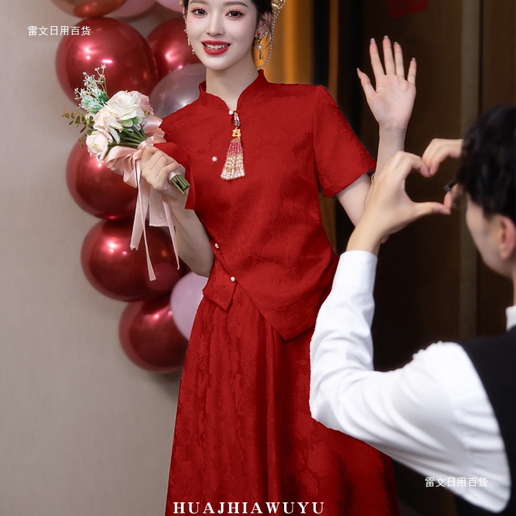 新中式旗袍改良敬酒服2025新款酒红色新娘结婚晚礼服订婚连衣裙女