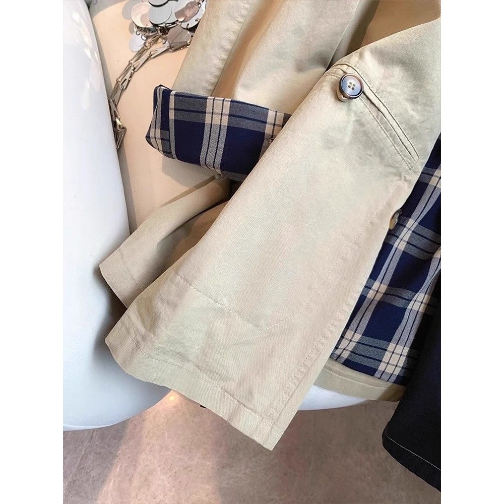 New Women's Trench Coat, Loose And Versatile, New Style With A Turn-down Collar, Plaid Coat For Women_voghion.com