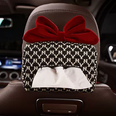 Car-Mounted Tissue Box for Women, Light Luxury and High-End Feel, Hanging Tissue Box, Creative Tissue Pack, Complete Collection of Car Interior Decoration Items