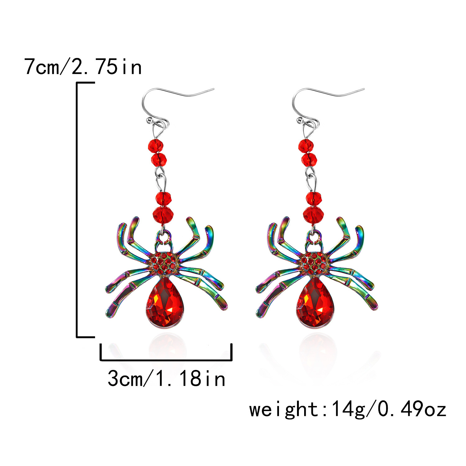Subtle exaggerated Halloween diamond studded spide, punk style, versatile, colorful and quirky tassel earrings_voghion.com