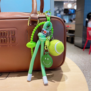 Miu style Korean style colorful smiley face tennis car keychain creative school bag pendant women gift nylon rope hanger