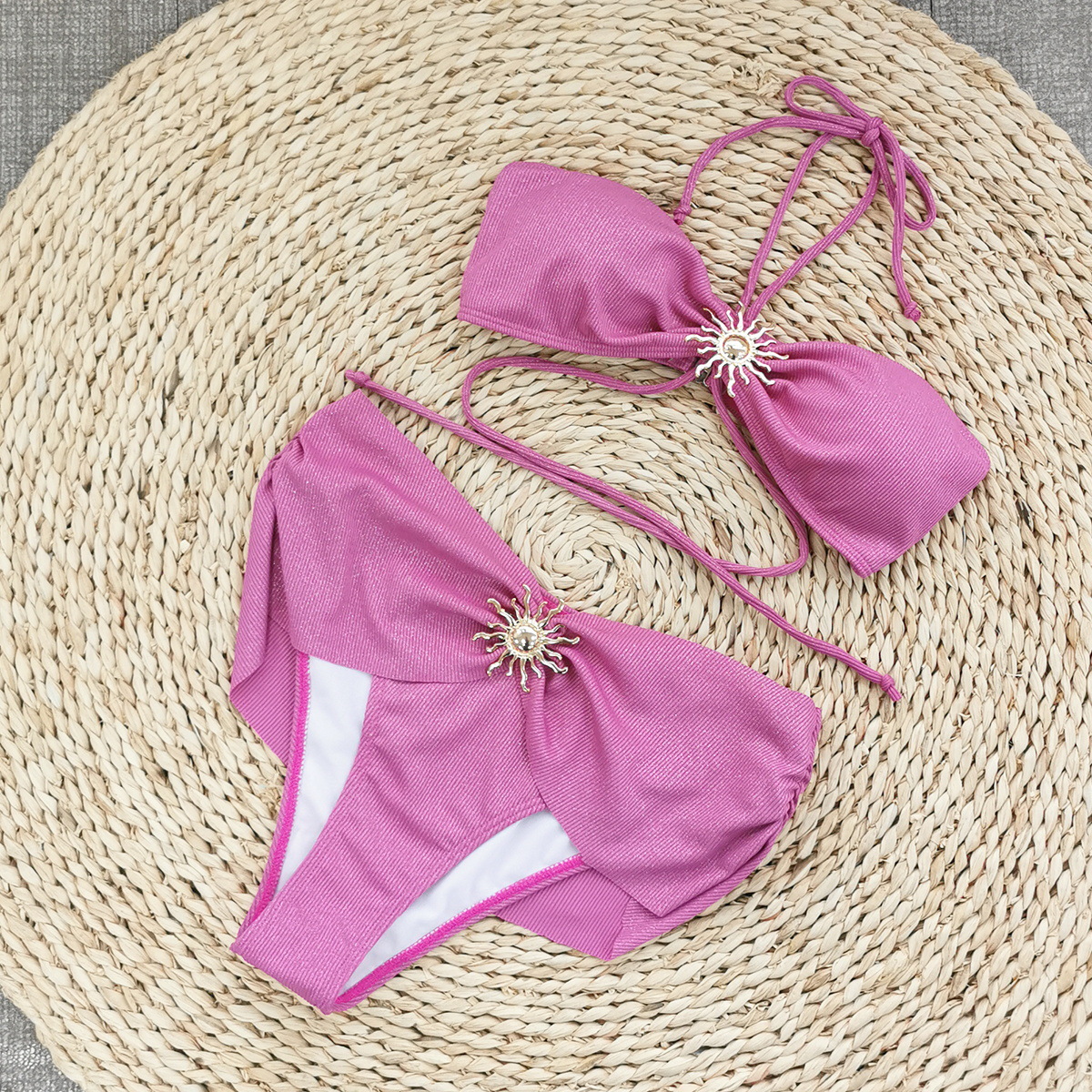 Solid Color Pattern Women's Solid Color 2 Pieces Set Bikinis Swimwear