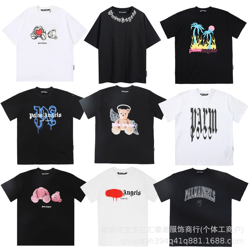 Cross-Border Palm Palm Angel T-Shirt Angels Bear Letter Print Pure Cotton Short Sleeve Men's and Women's Loose Couple Trend