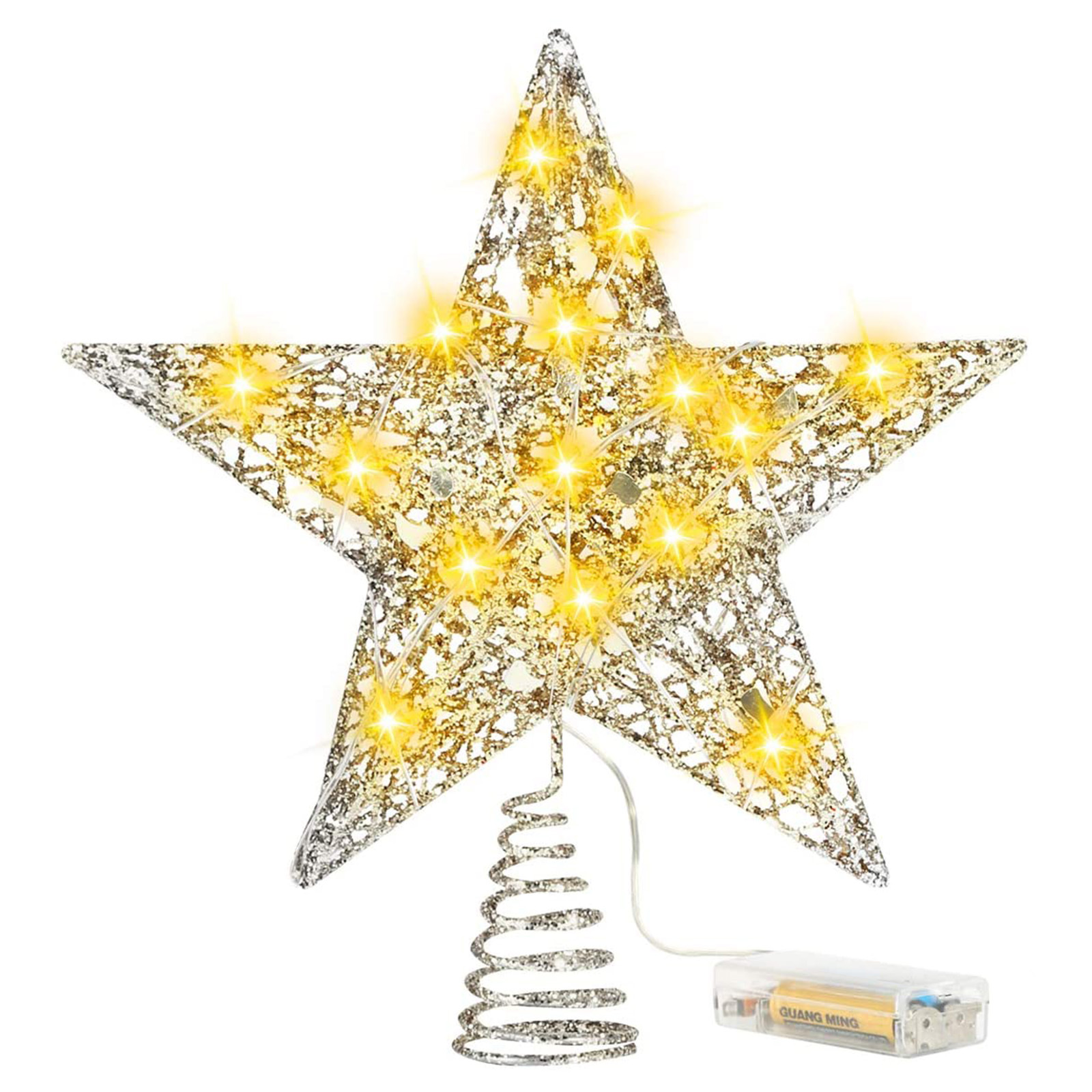 Amazon nuevo árbol de Navidad decorativo luz LED alambre de cobre estrella Luz de hierro brillo árbol de Navidad estrella superior con cadena de luz