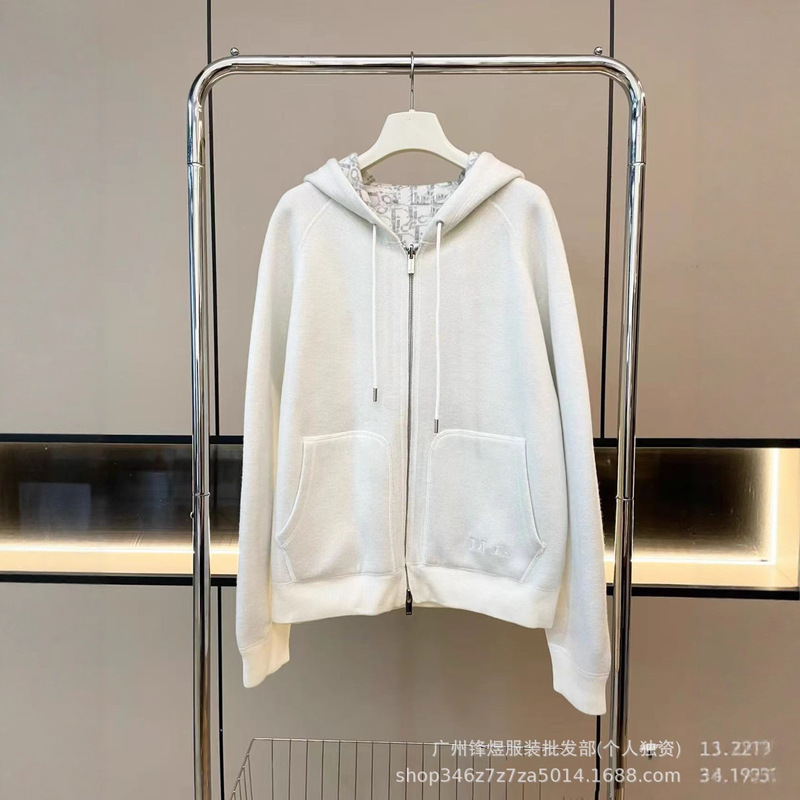 Early Autumn New Knitted Zipper Hoodie Double-Sided Wearable Loose Women's Jacquard Letters High Quality Nanyou Hot Style Ready Stock