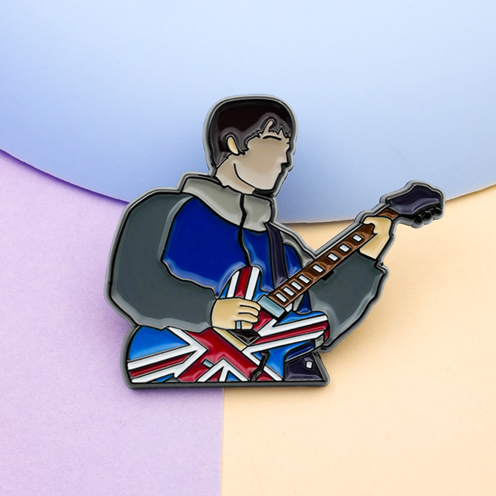 Guitar Singer Noel Gallagher Enamel Pin Flag Guitar Badge Music Jewelry Fan Gift Collection