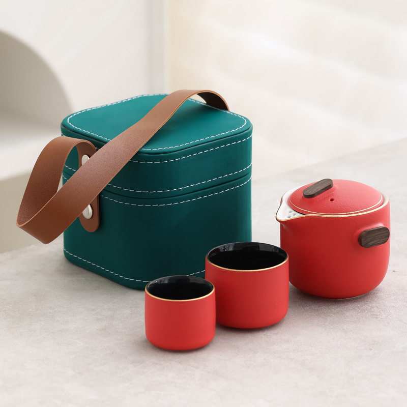 Juego de Té de Viaje de Cerámica Portátil con Color Degradado para Camping y Picnic