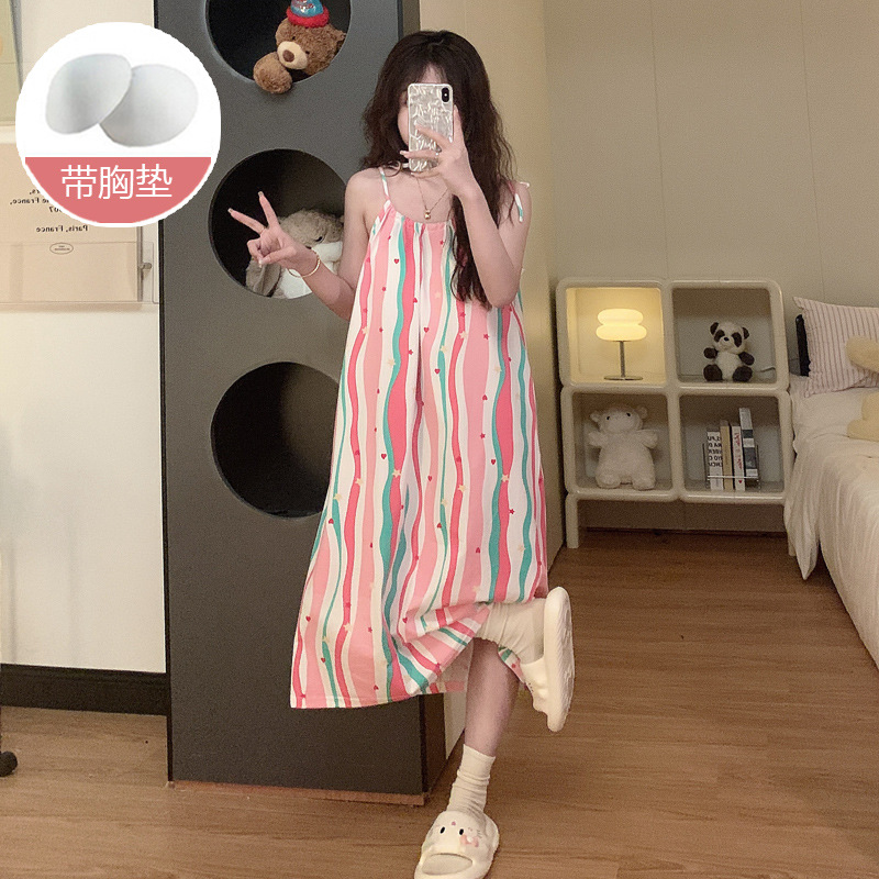 Pijamas de verano, ropa de dormir de cinturón de pecho delgada, ropa de dormir de estudiantes frescos, ropa de algodón al por mayor.