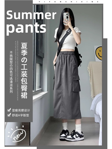 Autumn 2025 new high-waisted a-line work dress, American retro women's spring slimming all-match mid-long gray skirt