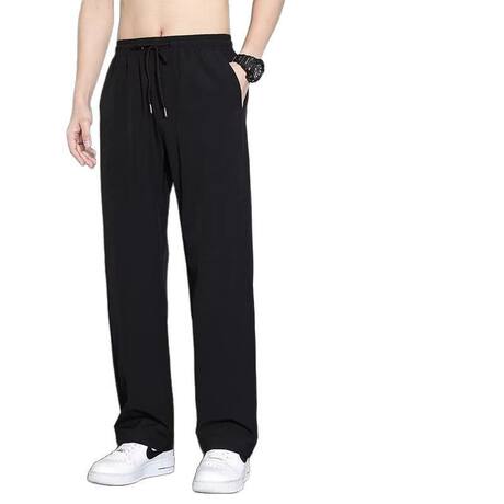 Black Straight Drop Ice Silk Pants Summer Trousers Thin Loose Quick-drying Sports Casual Men's Pants with Elasticated Waist